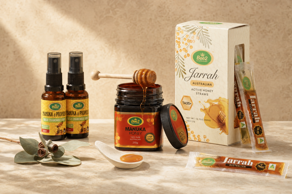 The Bee2 Winter Pack (Manuka 550 MGO + Jarrah TA 35+ + Propolis Spray)