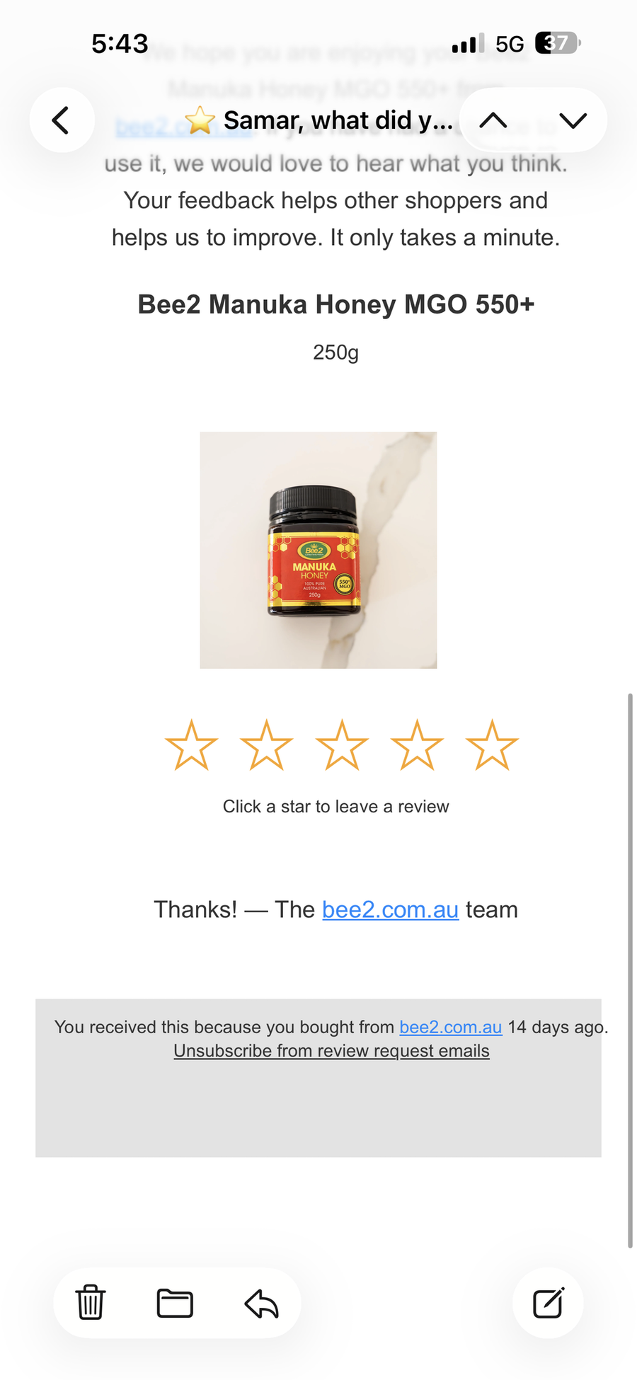 Photo from a Bee2 customer review