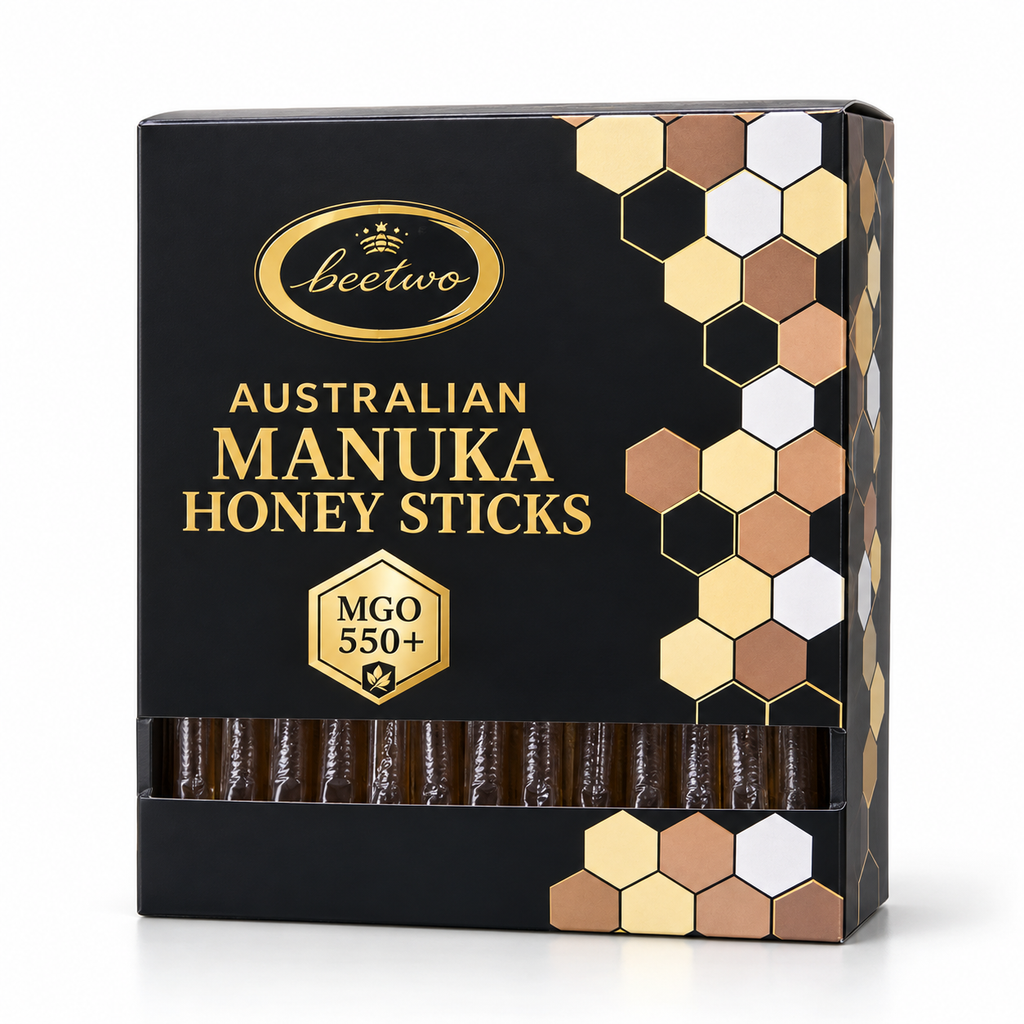 Beetwo Manuka MGO 550+ packaging — recreated from supplied product photo